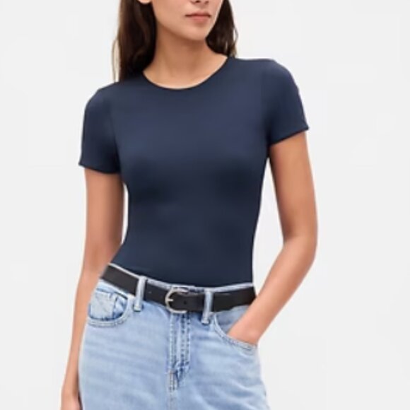 Express Navy Blue Short Sleeve Bodysuit Size Large - Picture 1 of 10